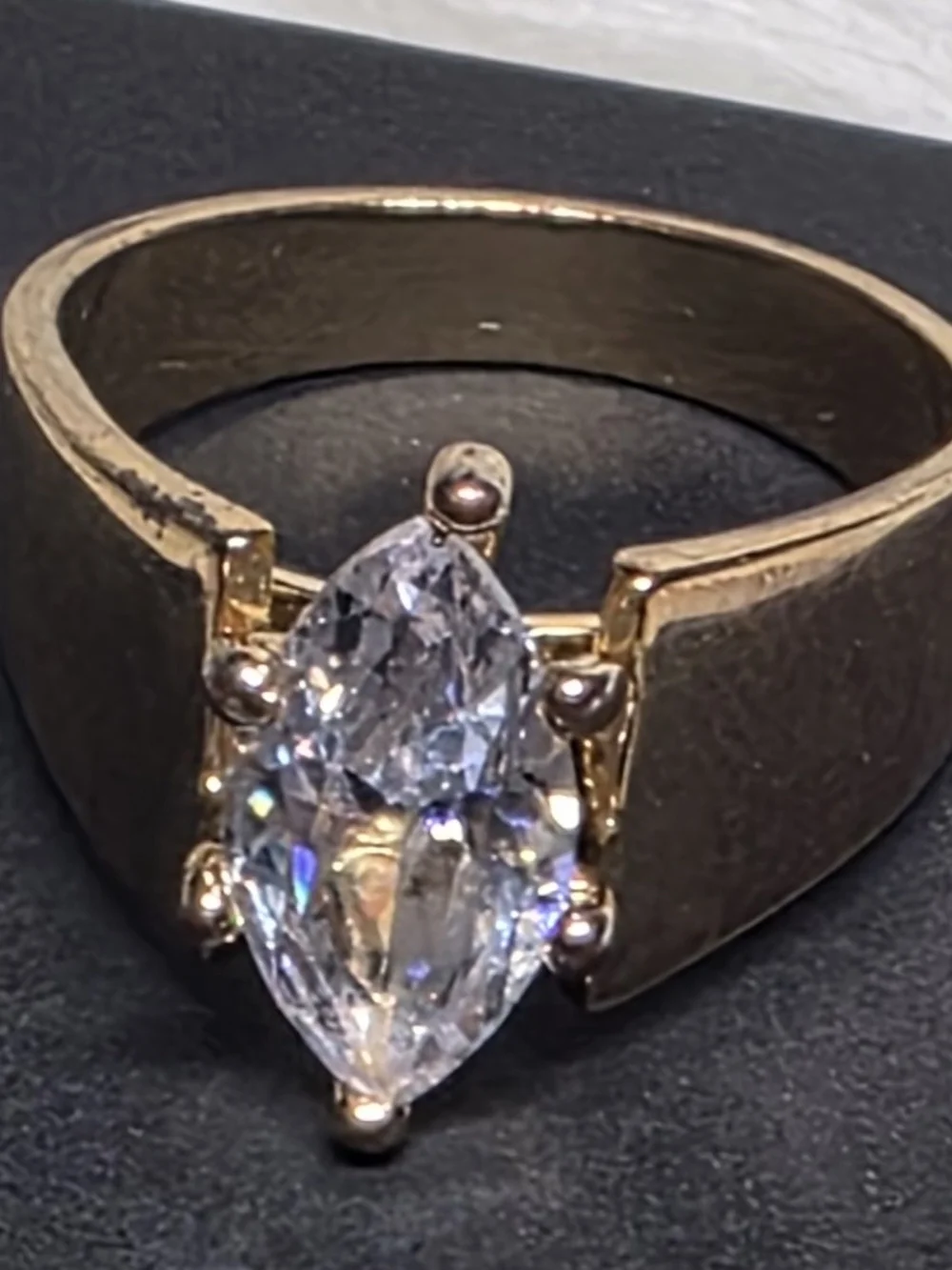 Gold Marquise-Cut Clear Stone Ring - Classic Gold Fashion Ring